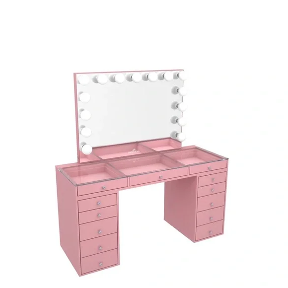 Impressions Vanity SlayStation and Hollywood Vanity Mirror in Pink